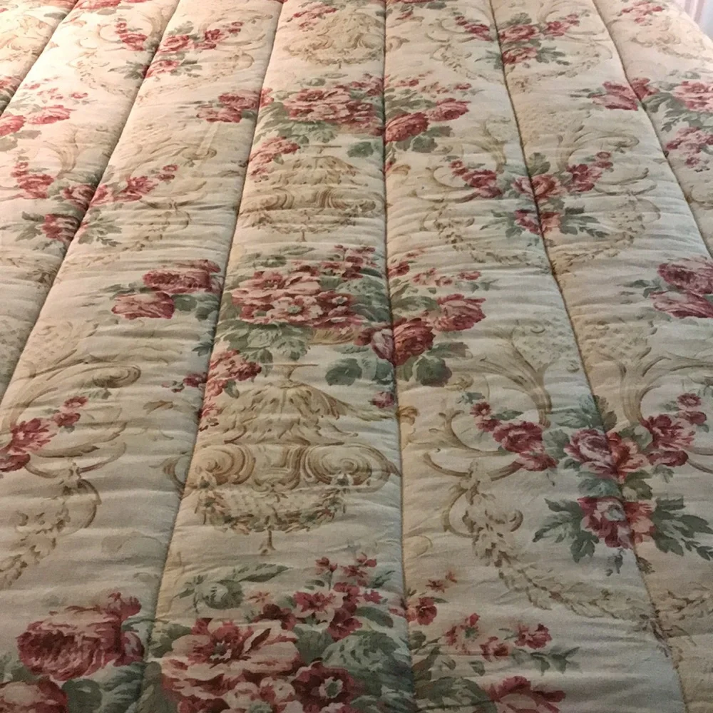 Lauren Ralph Lauren Grosvenor Square Comforter Pink Roses Tea Stain Full Queen